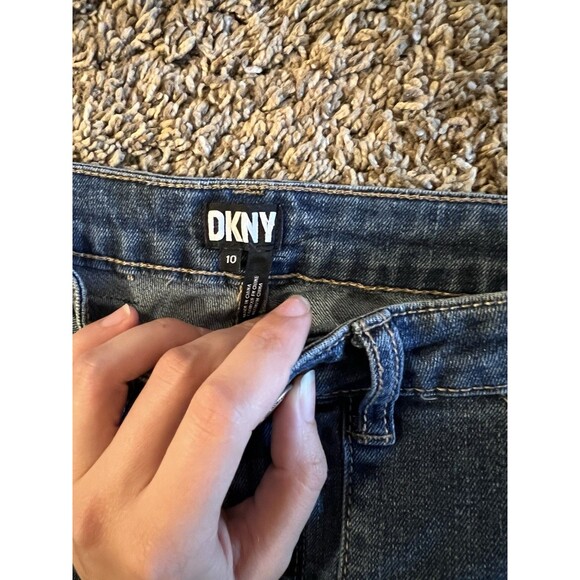 DKNY Girls 10 Jeans Baggy Utility Wide Leg Blue Denim Large Pockets - Picture 2 of 8
